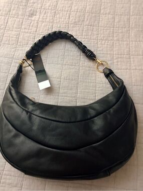 Italian Leather NWT Black Braided-Handle Shoulder Bag - Classic Women's Hobo